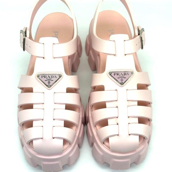 PRADA Monolith Triangular Logo Rubber Fisherman Flat Sandals Shoes Pink - Picture 8 of 16